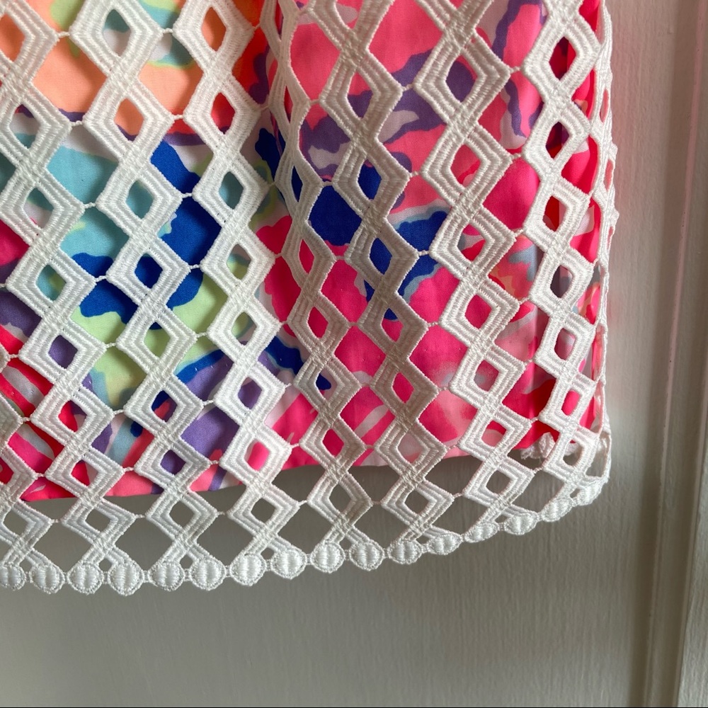 Lilly Pulitzer White Crochet Mini Dress with Pastel Multicolor Print - Picture 5 of 7